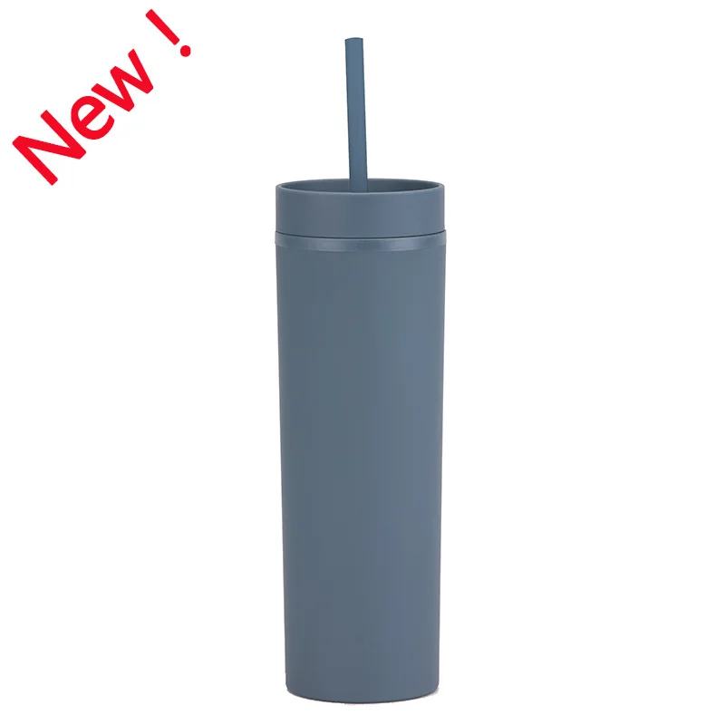 SKINNY Custom Simple Double Plastic Cup Rubber Paint Water Cup 16OZ sealed Straight Sippy Cup