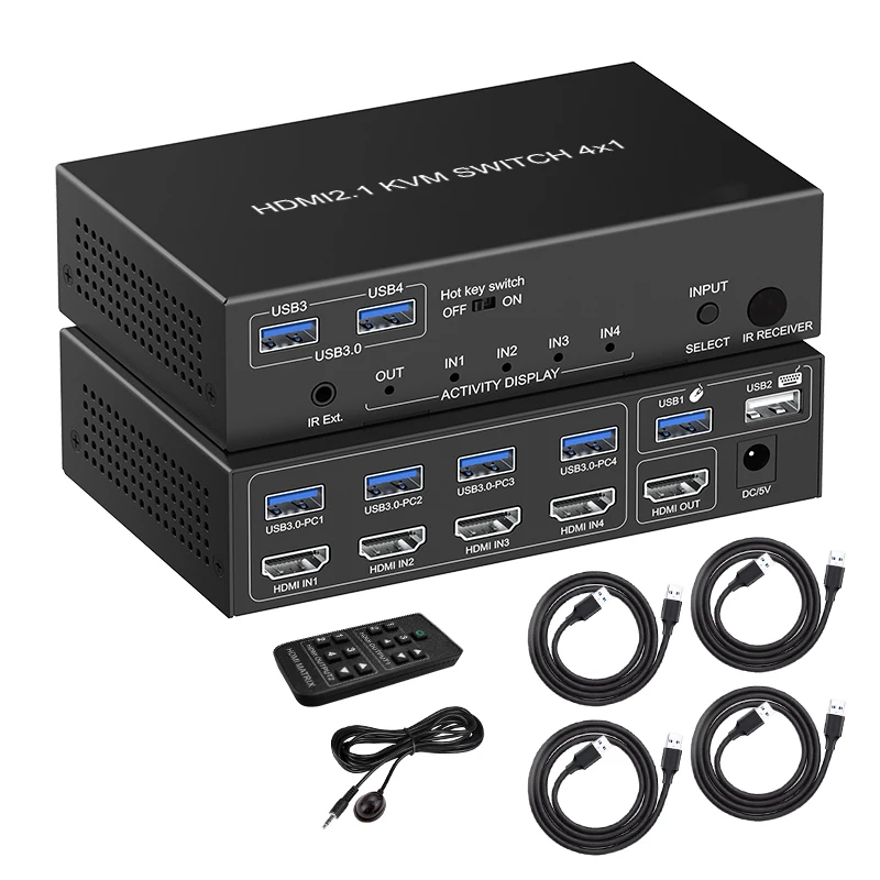 8k@60Hz KVM Switch 4 port Support USB3.0 HDMI Switch resolution IR remote control 8k hdmi switch 4 IN 1 OUT