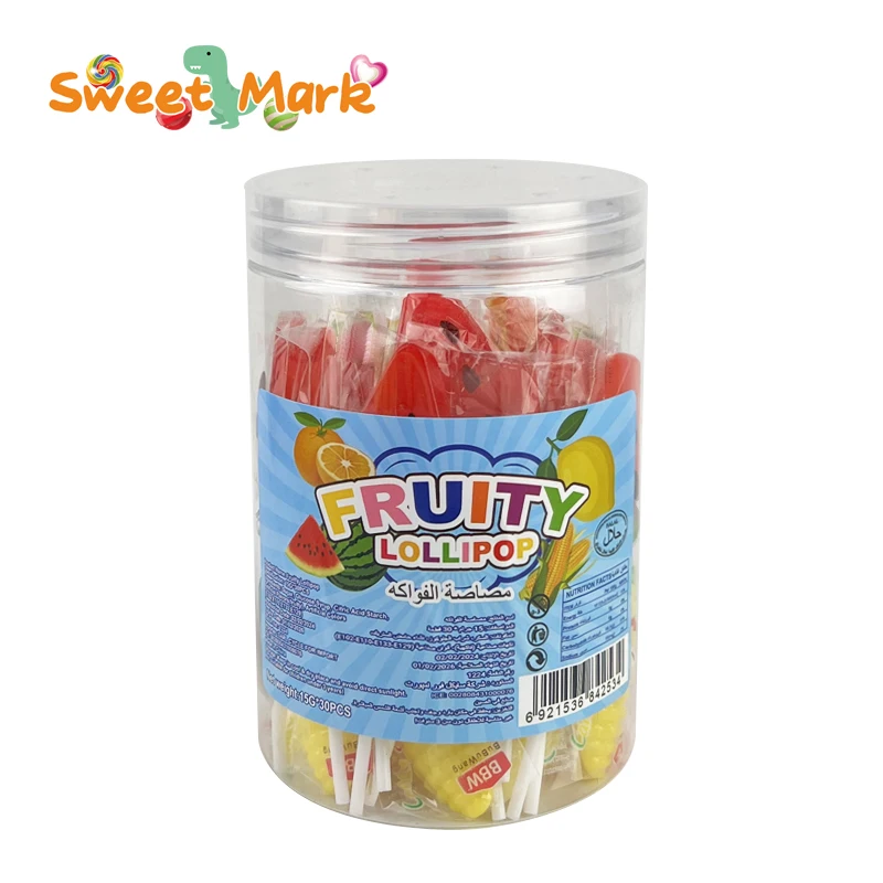 Halal Candy Fruit Shape Lollipop Fruity Flavor Sweet Hard Candy Lollipop
