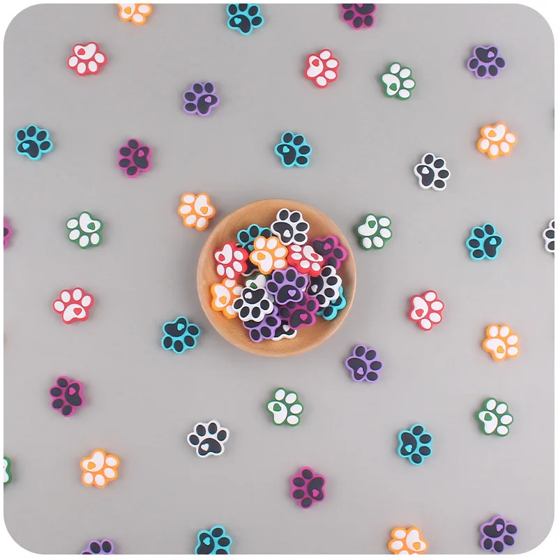 Wholesale BPA Free Cartoon Dog Paws Series Baby Teething Bead Custom Silicone Focal Beads for Handmade Pen Jewelry Making