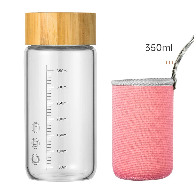 Bamboo lid milk cup household with scale and lid heat-resistant glass cup microwave oven can heat breakfast coffee cup