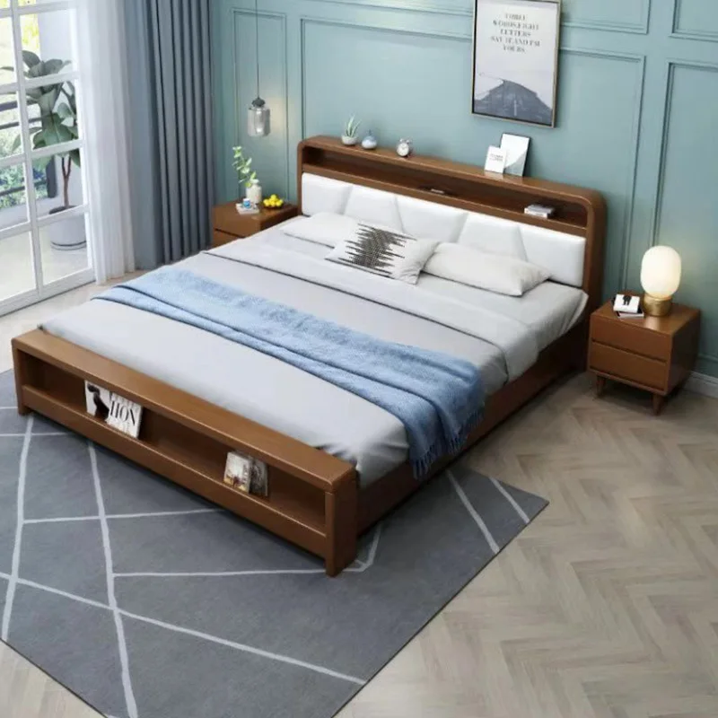 Наборы мебели для спальни, без матраса, king queen, twin, деревянная обивка, популярная кровать, 1,8 м, современные деревянные кровати