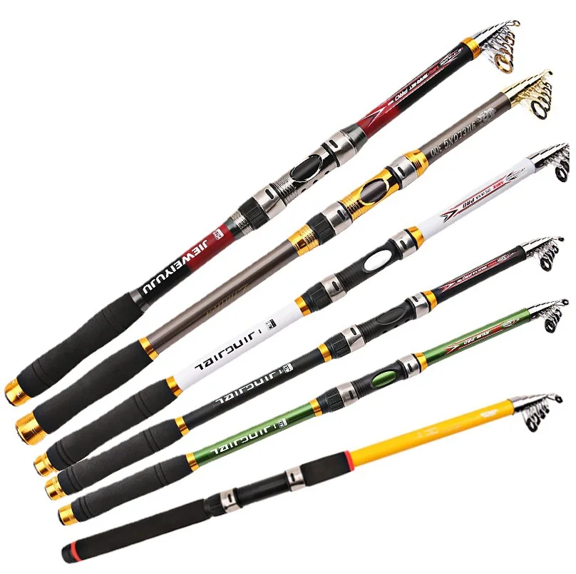 Super Hard Telescopic Fishing Rod 99% Carbon Fiber 2.1-3.6M Carbon Spinning Pole Sea Fishing Stick Metal Ring