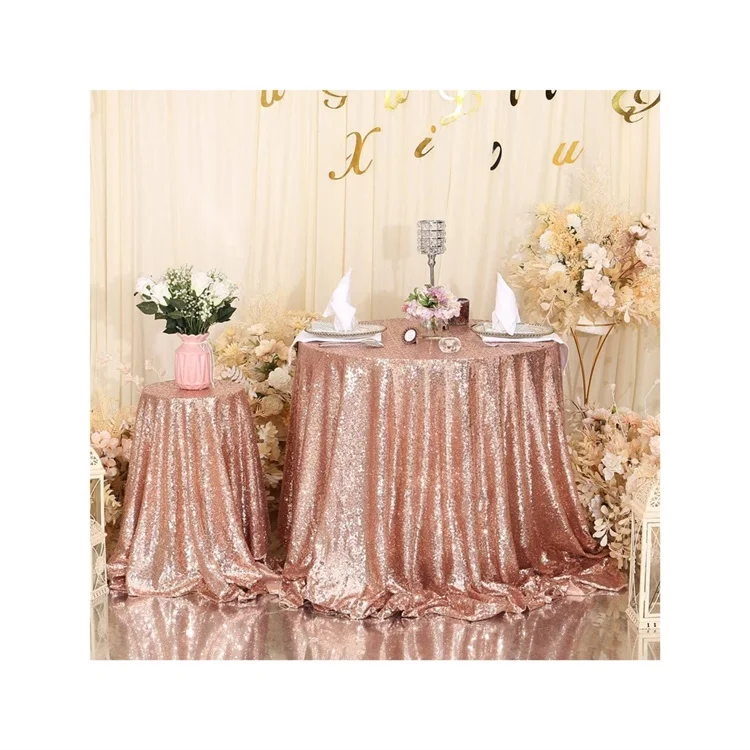 Amazon best-selling Round and rectangle Rose Gold Wedding Sequin Table Cloth