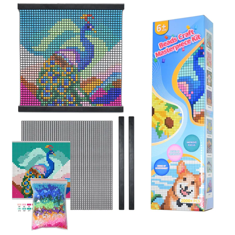 Wholesale Fuse Beads Without Ironing Handmade Mesh Canvas Wall Painting Snappix Bead Craft Kit