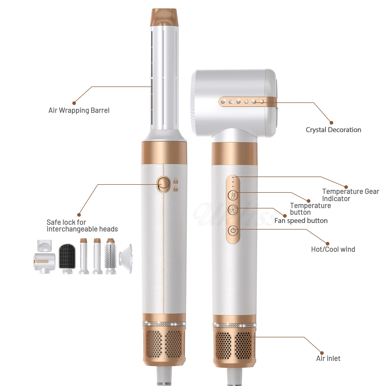 7 in 1 Air Styling Drying System with BLDC Motor Cold Hot Air Brush Powerful Hair Blow Dryer Multi-Styler with Auto Wrap Curlers