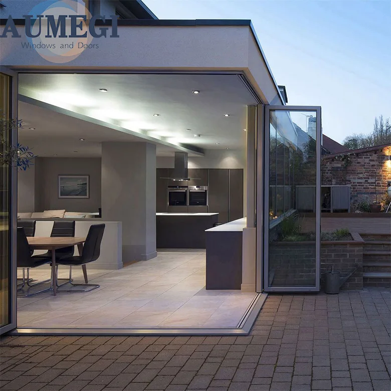 Windproof folding aluminum frame glass stack bifold door