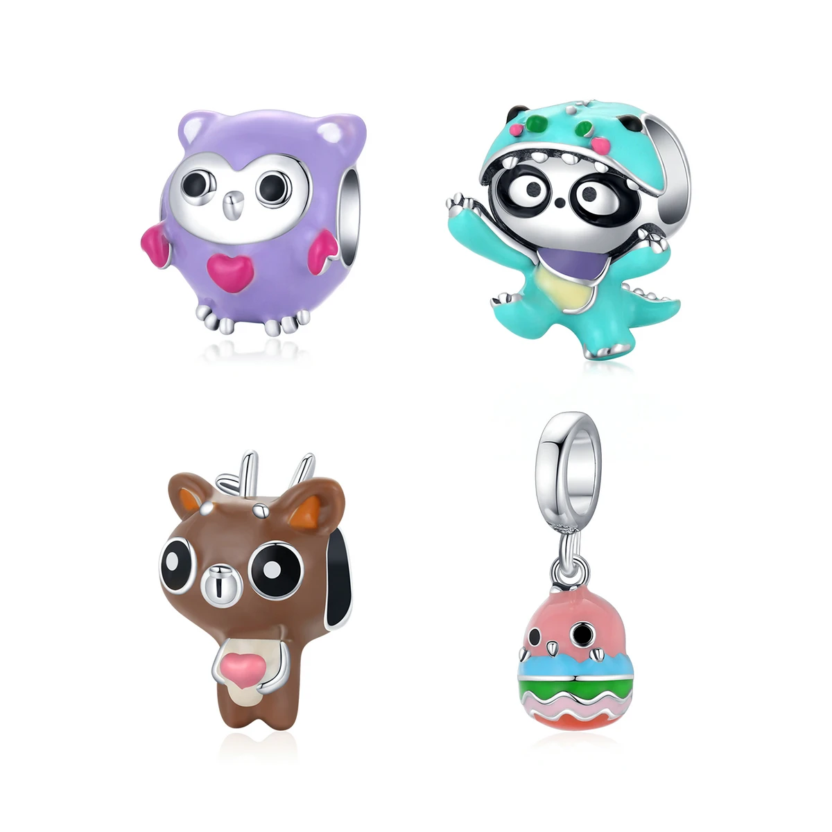 Fun Panda S925 Silver Bracelet Beaded Cute Cartoon Animal Diy Loose Beads Accessories SCC1933