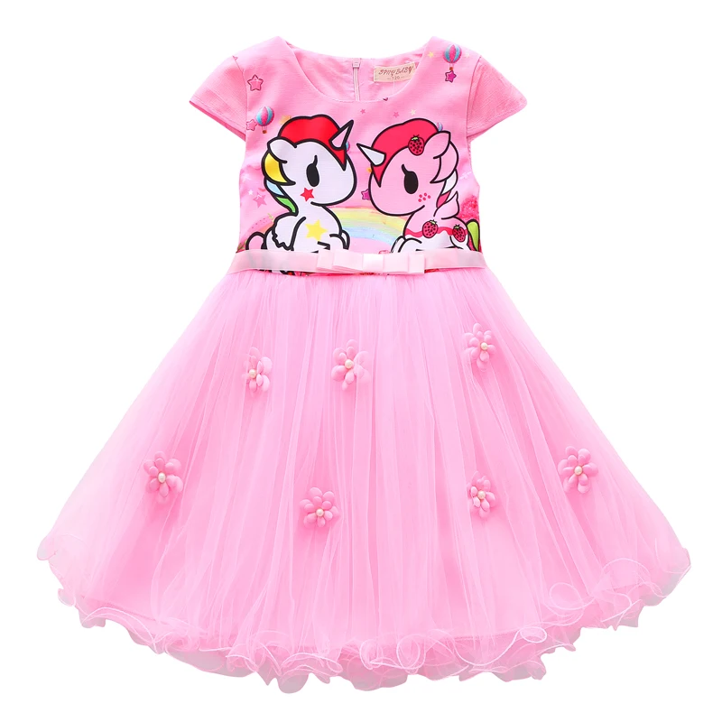 
Flower cartoon printed dresses for girls 3-10 years old 120-160cm size unicorn dresses frozen princess style 