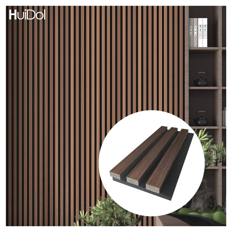 luxurious PET composited HDF wooden slatted acoustic board for cinema Theater interior wall soundproofing panel