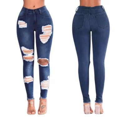 Spring 2023 new popular high-waisted hip lifting elastic small foot broken pencil jeans for women woman clothes