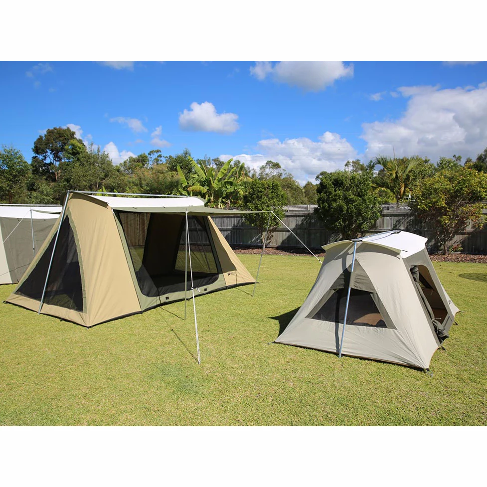 Outdoor four season waterproof cotton canvas camping flex bow spring bar tent with shelter