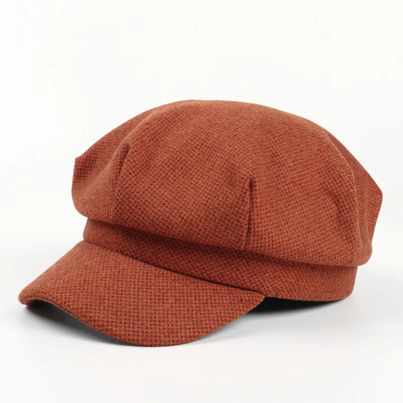 Винтажные осенние шапки художника в британском стиле зимние однотонные теплые бежевые серые черные твидовые Восьмиугольные береты из плюща кепка газетчика шапка для