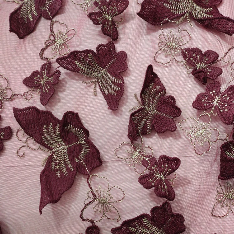 Fashion milk silk gold silk 3D butterfly flower lace fabric for party