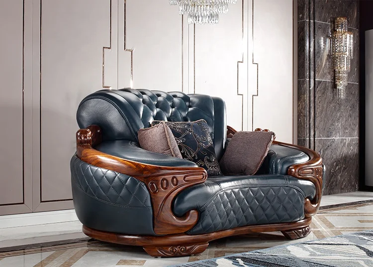 Рекомендуемый комплект диванов из натуральной кожи в королевском стиле Zebrawood Africa black wood frame