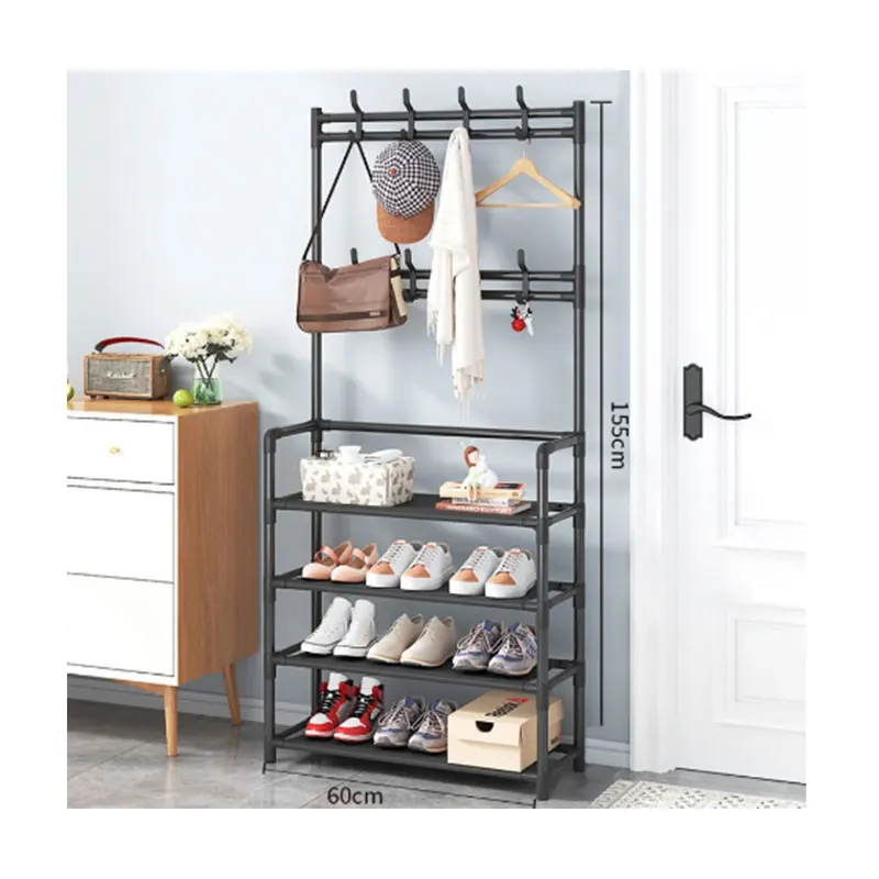 high quality Metal coat rack floor Stand clothes and hanging hat rack Metal shoes hanging bags storage racks with bedroom