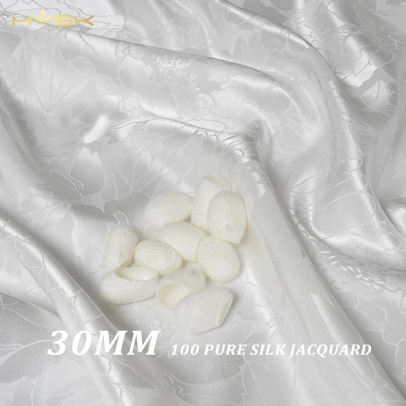 fast shipping 100 pure silk satin jacquard fabric 30mm white black heavy silk material chinese brocade in silk