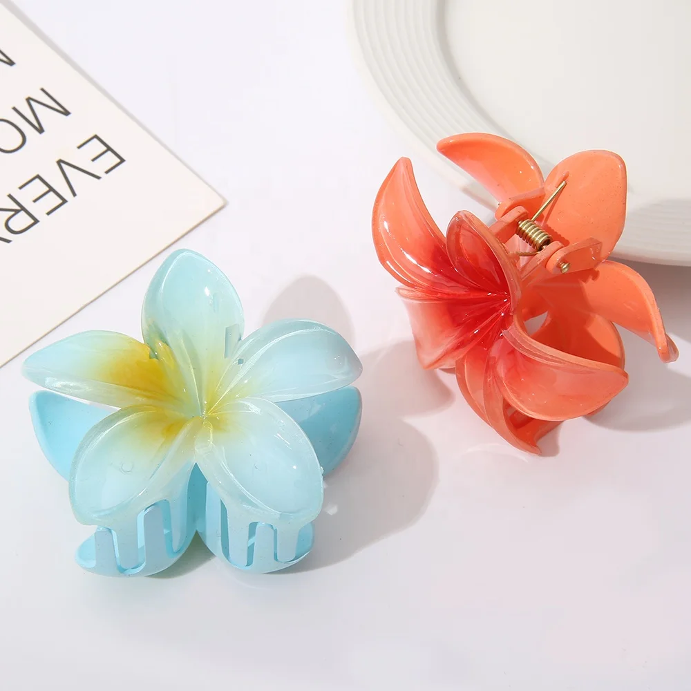 Wholesale Spring Summer Beach Vacation New Ins Beautiful Plumeria Flower Hair Claws Women Hibiscus Hawaiian Frangipani Hair Clip