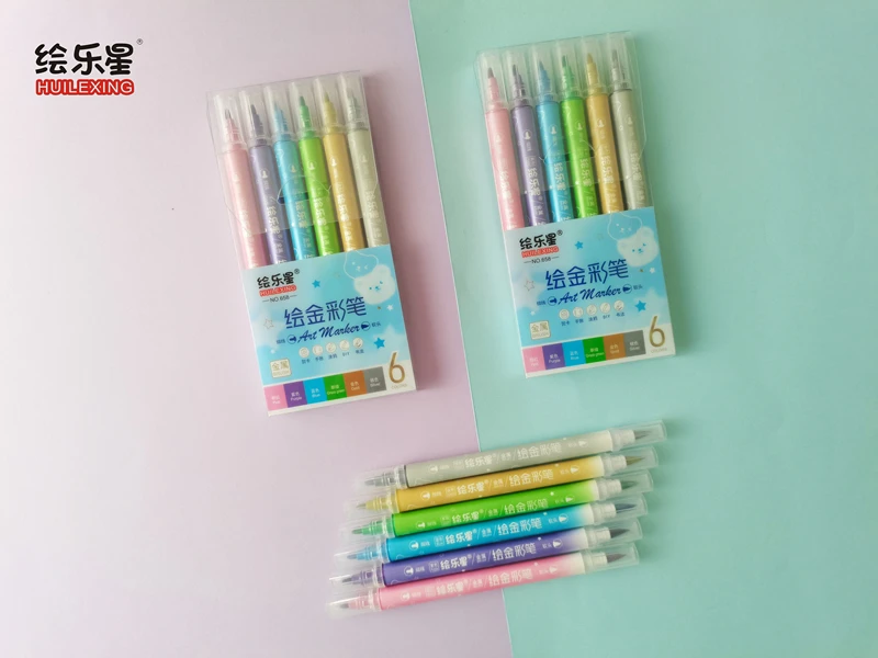 Factory Price 6 color metallic colors glitter art marker pen twin marker for children student art
