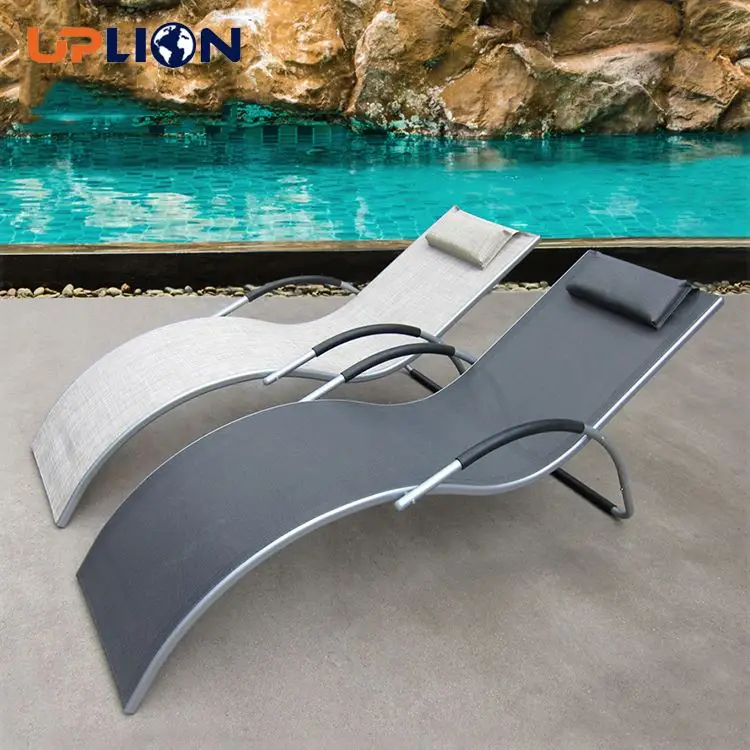 Uplion Unique Outdoor Aluminum Frame Sun Lounger Metal Patio Chaise Lounge Chair for Beach or Hotel Leisure Use