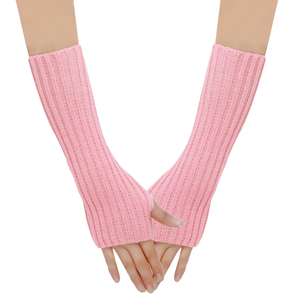 Men Women Mid-length False Sleeves Knitted Warm Half-finger Gloves Unisex Arm Sleeve Fingerless Mittens
