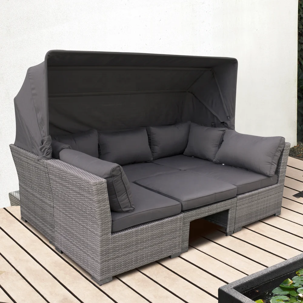 Polyrattan Function Seat Group Loungegroup Garden Furniture 5-piece Design Loungeset with Sofa Element & Stool Table-ottoman