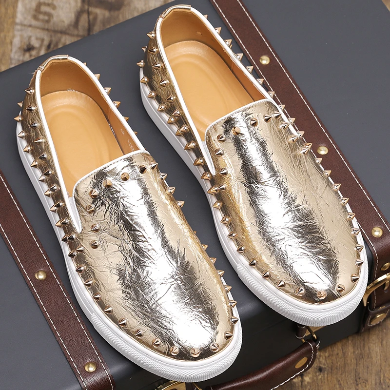 2024 Mens PU Leather Dress Loafers Shoes Slip-On Business Office Wedding Rivet Casual Men Shoes Plus Size 48