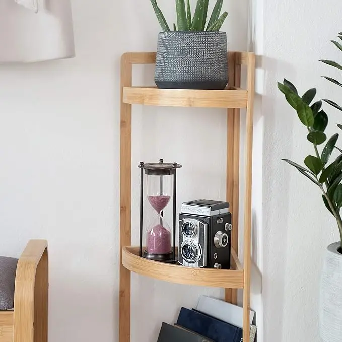 3 Tier Narrow Bamboo Corner Shelf Storage Rack Free Standing Rack Multipurpose Shelving Unit Living Room Bathroom Kitchen Shelf