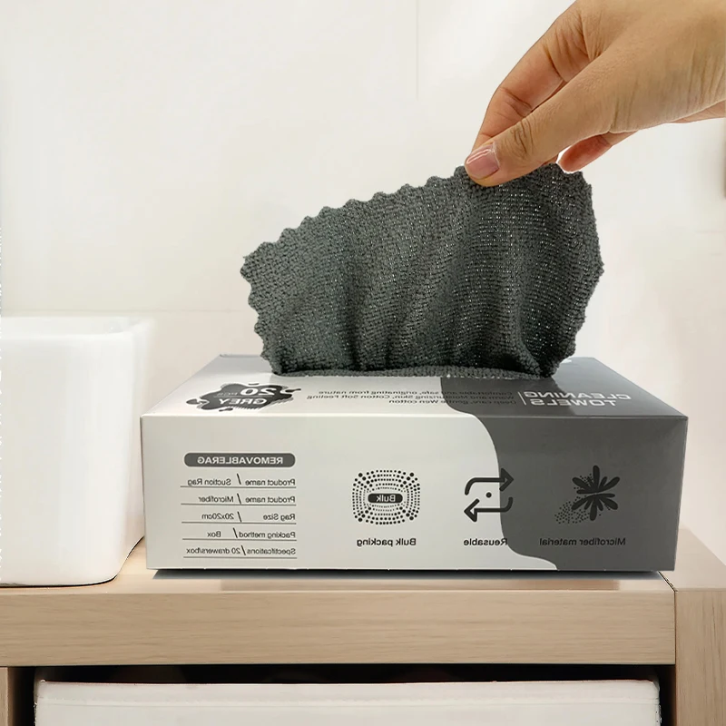 Kitchen Dish washing Disposable Wash Towel Reusable Decimation Rag Microfiber Cleaning Cloth in a box