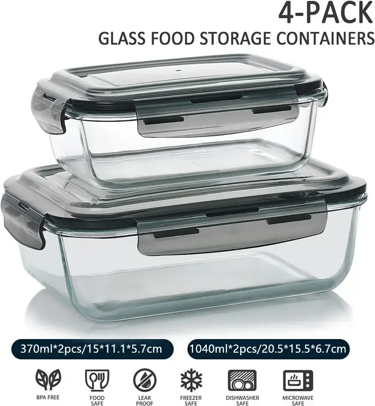 Glass Food Storage Glass Meal Prep Containers Baking Containers Set with Locking Lids