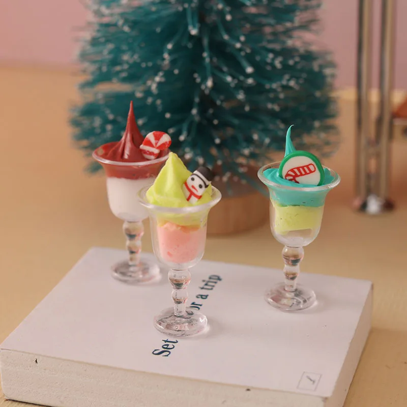 (1set=4 pcs) New arrival dollhouse miniature mini Elf doll Christmas Series Ice Cream Cup dessert for elf decoration
