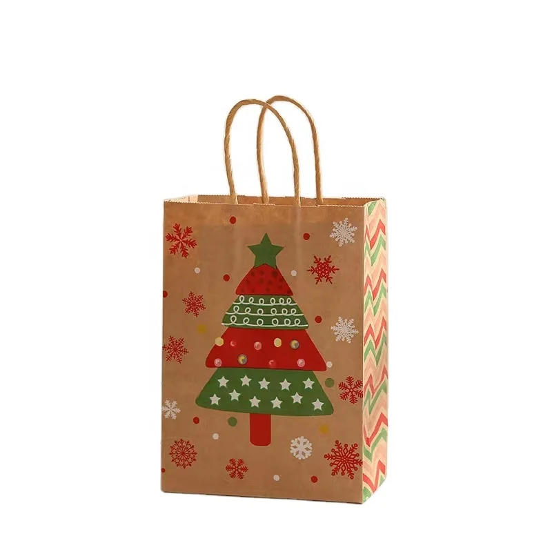 Wholesale Custom High Quality Brown Shopping Kraft Paper Bag Christmas Gift Bag with Handle Paper Bag Manufacturers
