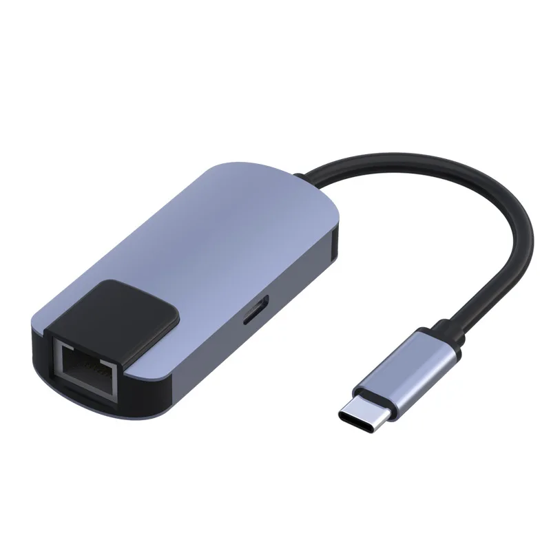 Grey type c to rj45 ethernet adapter Aluminium alloy 2 in 1 usb c hub Ten Gigabit network port with power supply converter