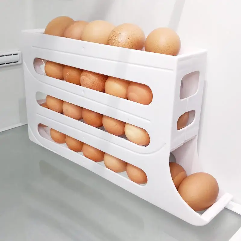4-Layer Automatic Egg Rolling Dispenser For Fridge Kitchen Refrigerator Plastic Egg Storage Box Rack Countertop Egg Container