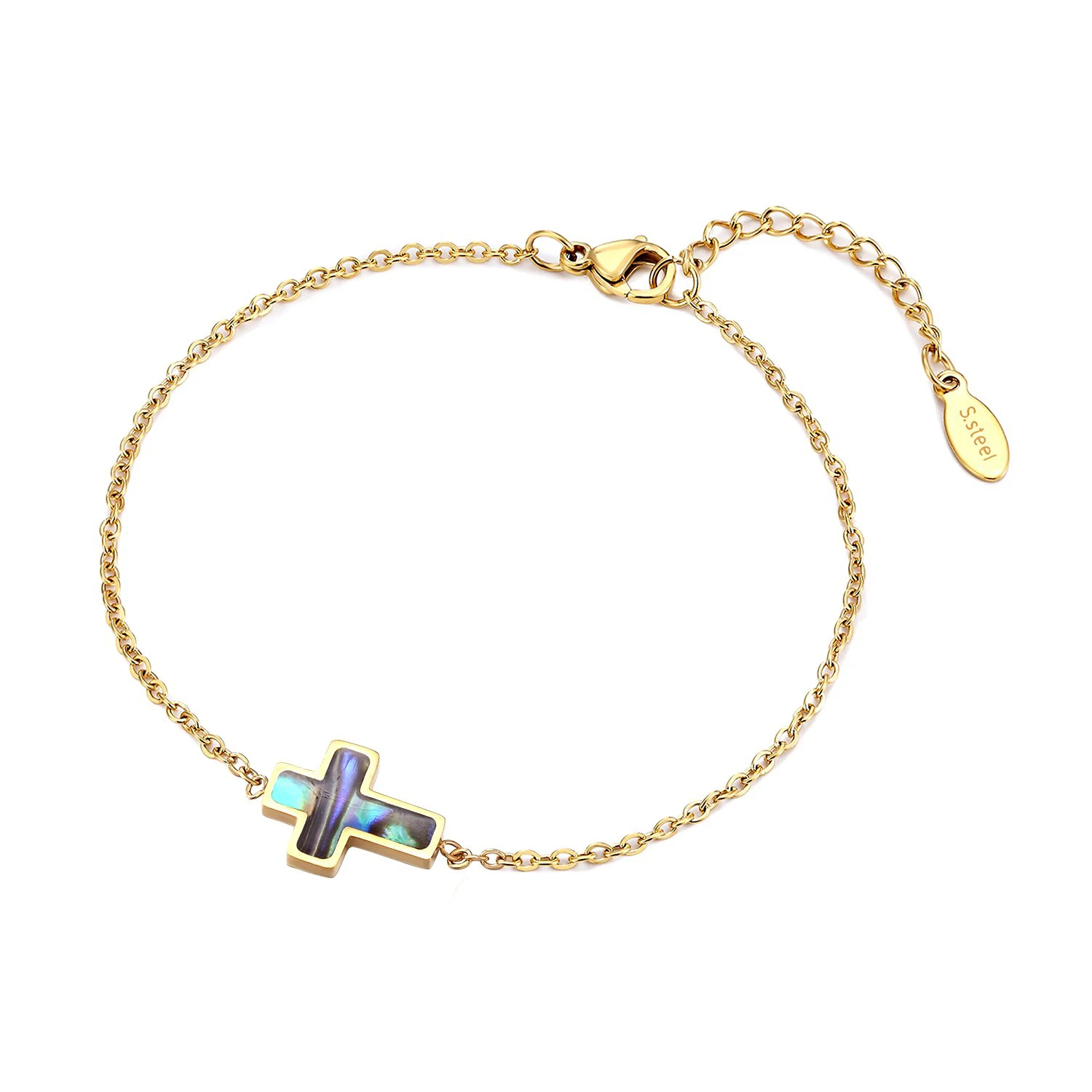 new collection popular stainless steel mother of pearl cross charm friendship bracelets jewelry for women