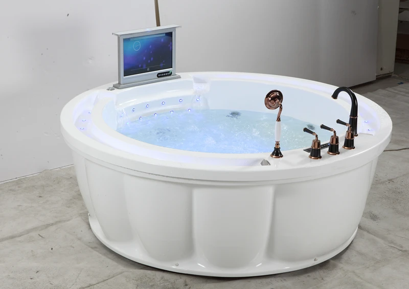 Double round whirlpool tub freestanding whirlpool circle massage bathtubs jet whirlpool bathtub with tv