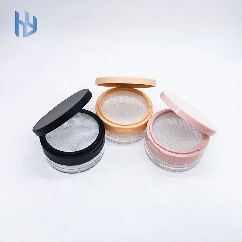 cheap price stock product beauty high quality pink/black/orange plastic custom logo loose powder case with mirror