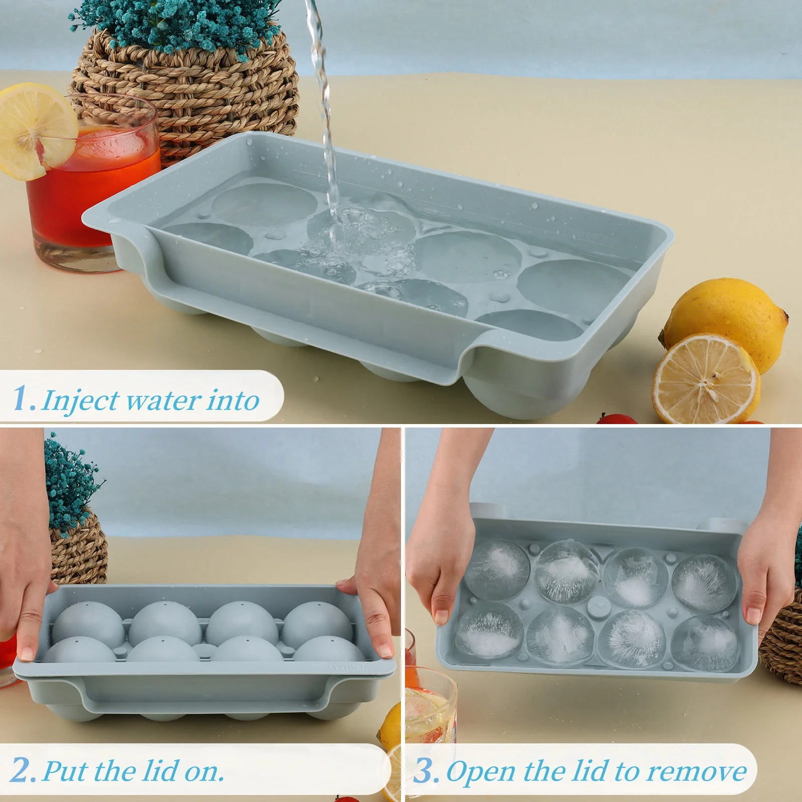 Best-selling Food Safety Grade 3D Round Balls Ice Molds with Lid Easy Release Ice Tray