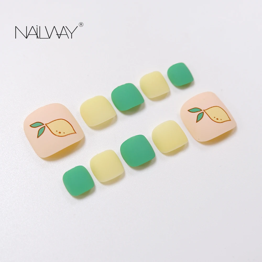 2021 New Factory Fruit Printing Stick on Nails Colorful Toe Matte False Press on Toe Nails
