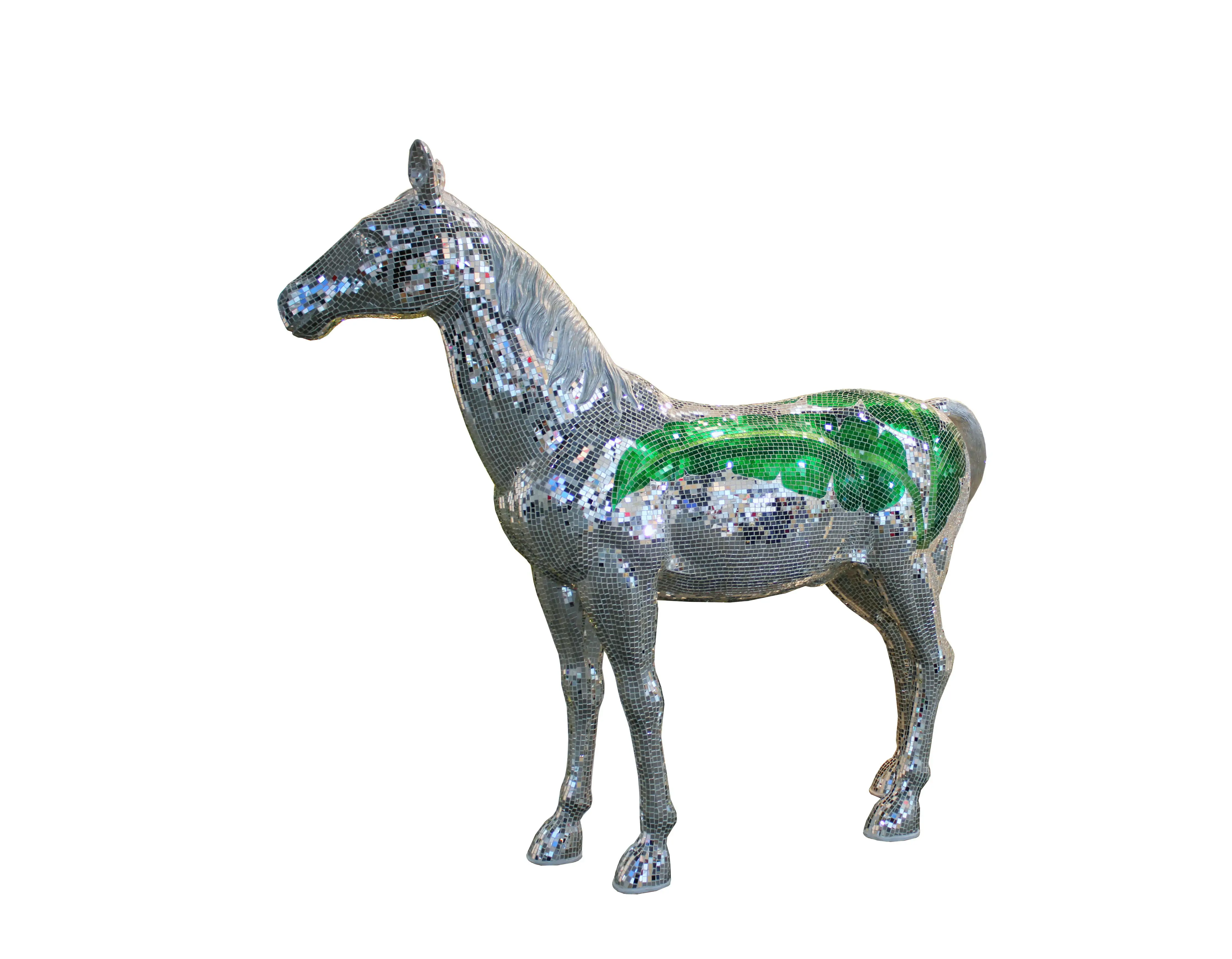 Custom Made Interior Design Pop Art Sculpture Life Size Mirror Shinny Mosaic Disco Horse Statue Large Size Horse Sculpture