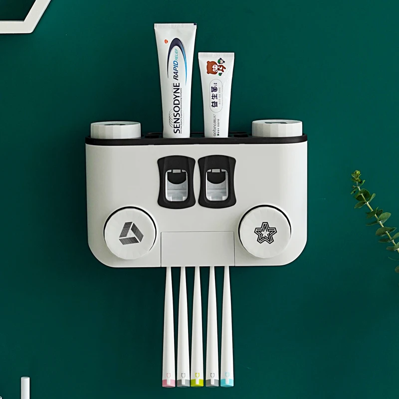 Toothbrush Rack Free Punching Bathroom Mouthwash Dental Cup Set Suction Wall-mounted Toothpaste Squeezing Device Dental Rack