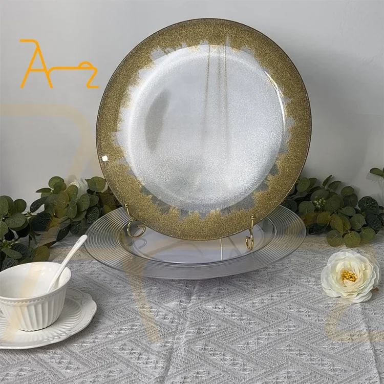 wholesale cheap price new design restaurant event wedding decoration dinner charger plate gold rim luxury plastic plates