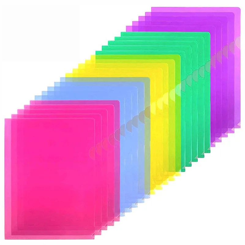 Hot New L-Shaped Single Page A4 Size Document Folder Plastic Transparent Color PP Material File Storage Pouch