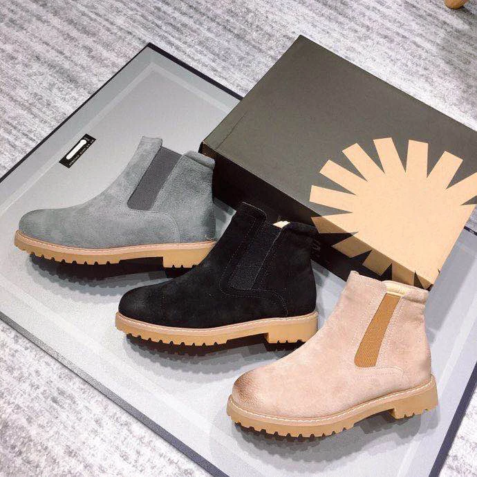 Custom Fashionable Comfy Outdoor Autumn Warm Suede Genuine Leather Sheepskin Ankle Boots For Women