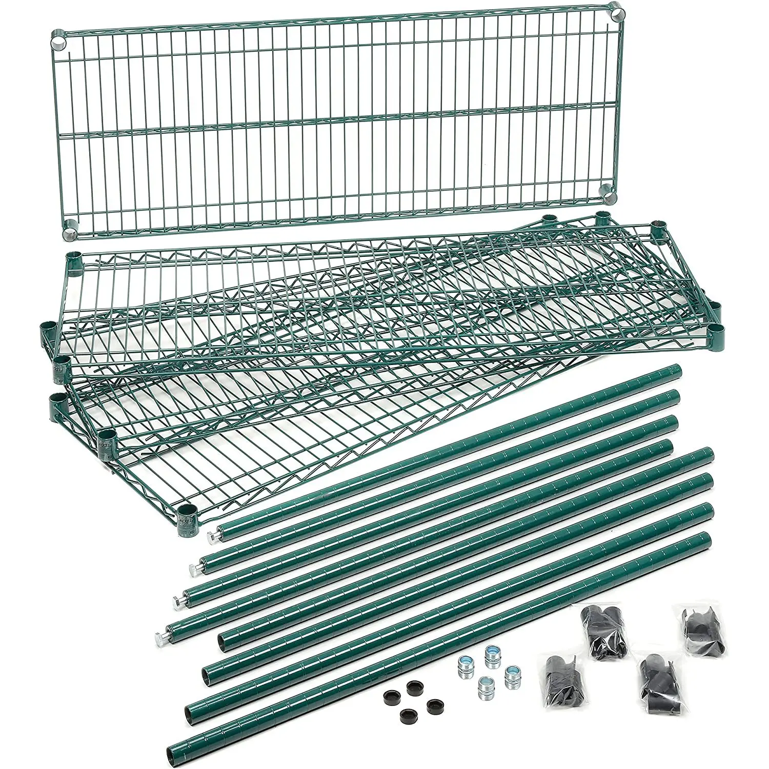 Cheap Price  Light Duty Warehouse  Dark Green 4 Tiers  Movable Powder Coating Wire Shelving Storage Rack