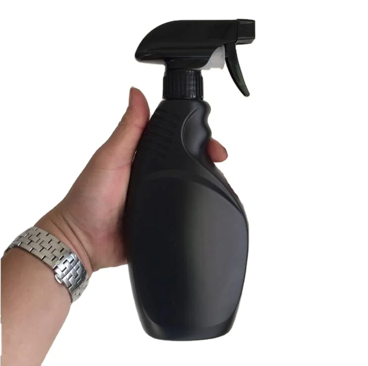 fast delivery 500ml HDPE plastic flat shape matt black ceramic car wax away wash soap trigger spray bottle for multi cleaner