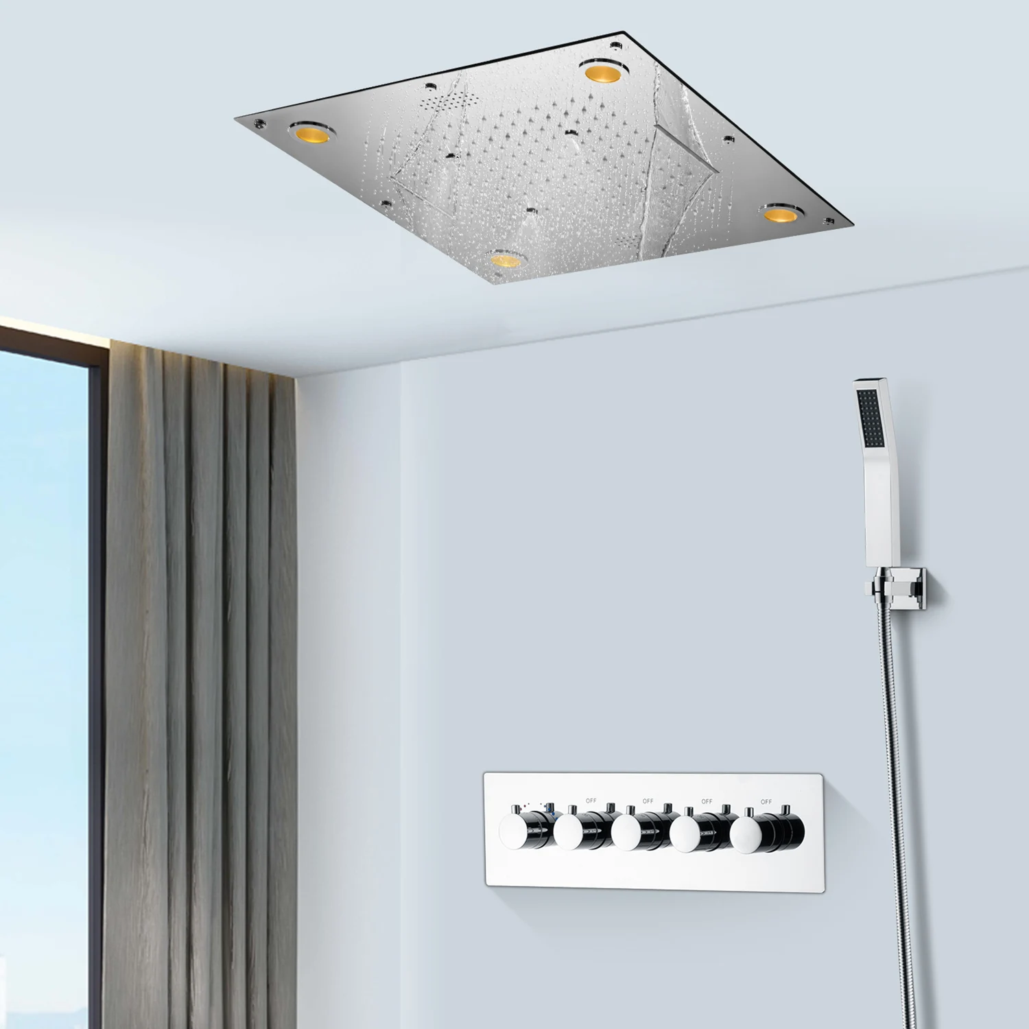 Modern multifunctional 24 inch square chrome bathroom portable shower set wall mounted rain shower