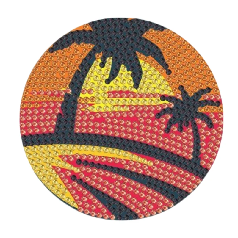 6pcs Round Nature Sunshine Pattern Artificial Diamond Painting Coaster DIY Super Flash Diamond Painting Coaster Kits Kitchen