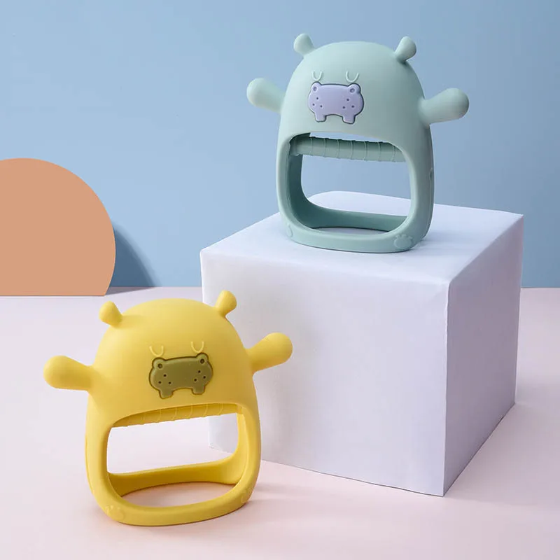 Hippo Buddy Anti-dropping Infant Chew Teething Toys Hand Protection 0-6 Month Soft Silicone Baby Teether