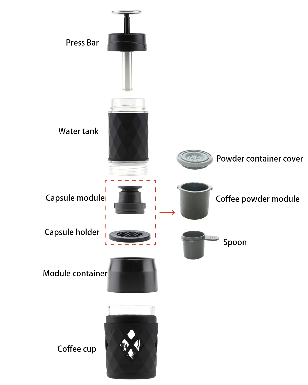 Portable Mini Espresso Travel Manual Portable Coffee Maker Minipresso Manually Handheld Pressure for Small Kitchen Appliances